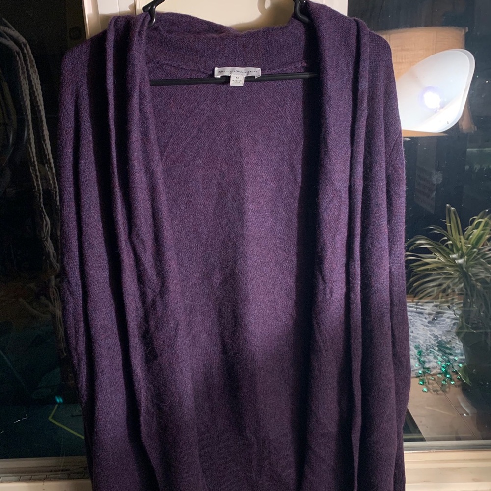 White + Warren plum cashmere Cardigan sweater